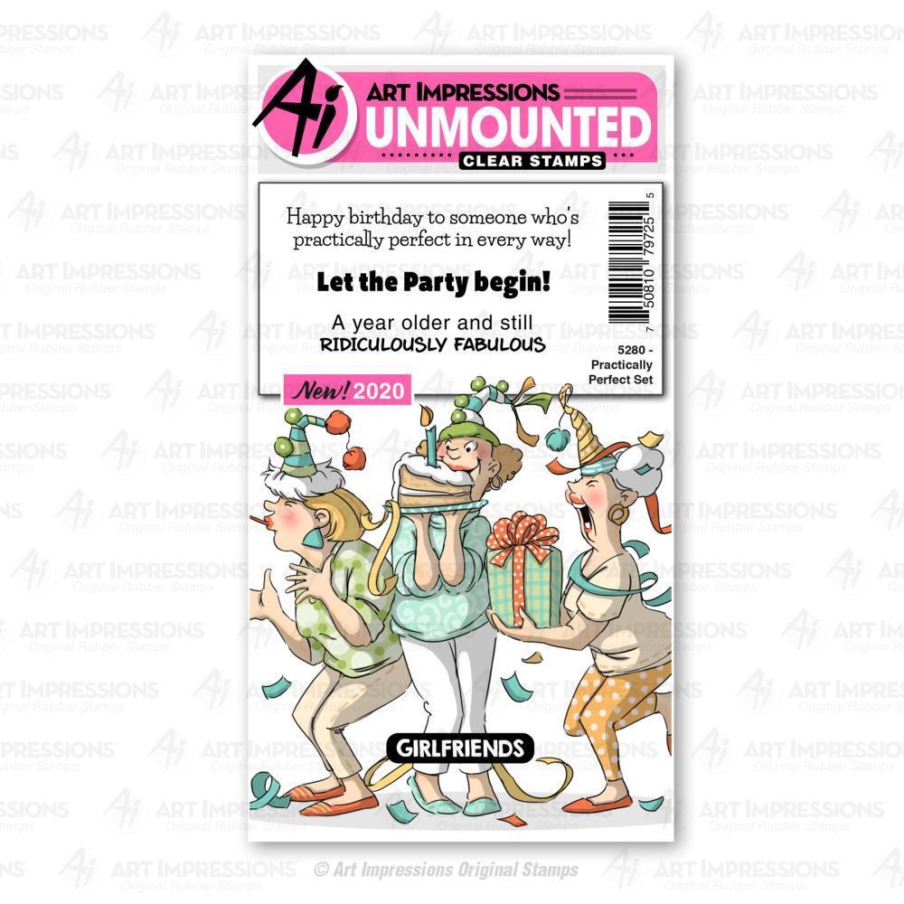 Clear Art Impressions Rubber Stamp Set - Practically Perfect Girlfriend Birthday