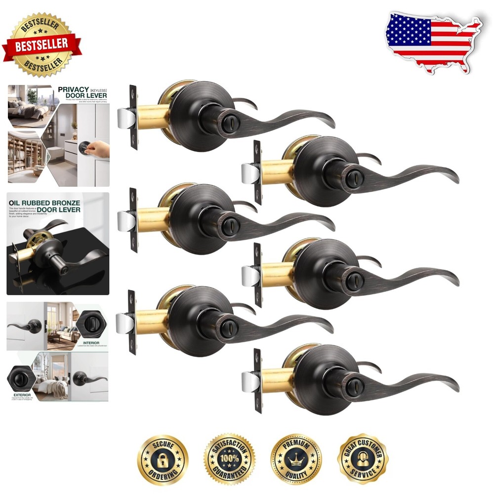6-Pack Oil Rubbed Bronze Privacy Handles for Bedrooms & Bathrooms
