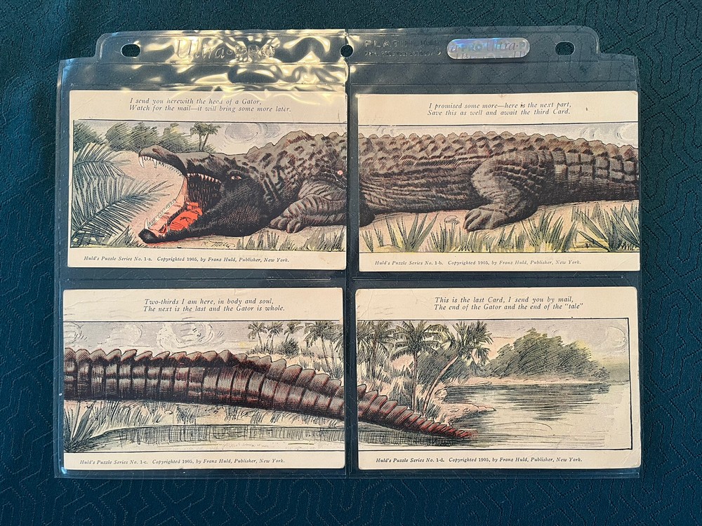VTG Huld Installment Postcards Alligator Puzzle Series 1, 1905 Complete Set of 4-image