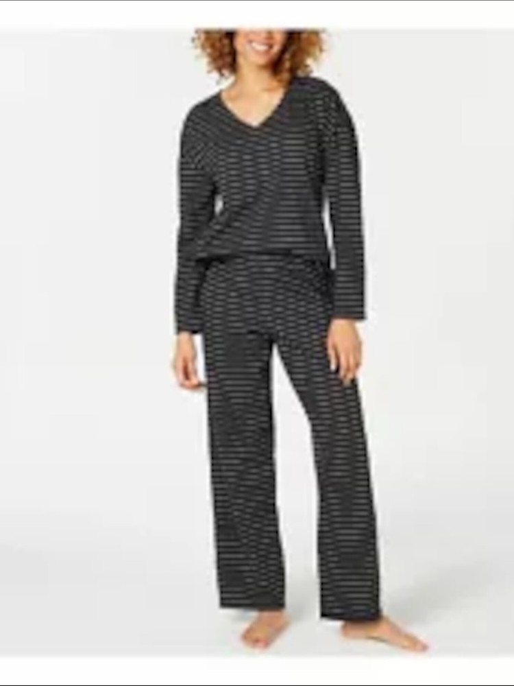 CHARTER CLUB INTIMATES Intimates Black Striped Sleep Shirt Pajama Top N/A M