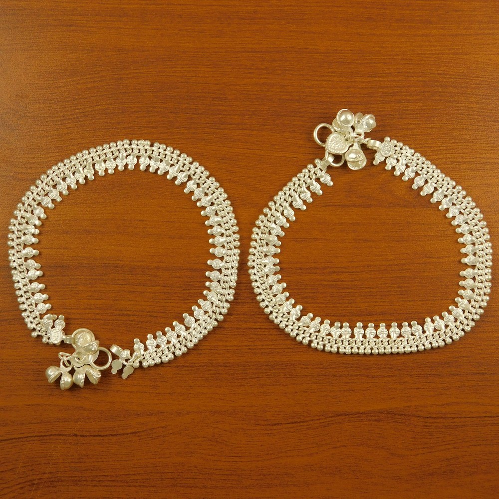 Bollywood Indian Traditional Anklets Payal 925 Silver Plated Fashion Jewelry-image