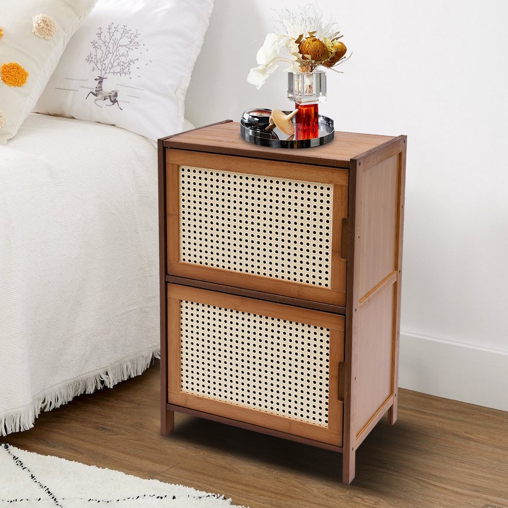 Modern 2-Drawer Nightstand with Storage Cupboard for Bedroom