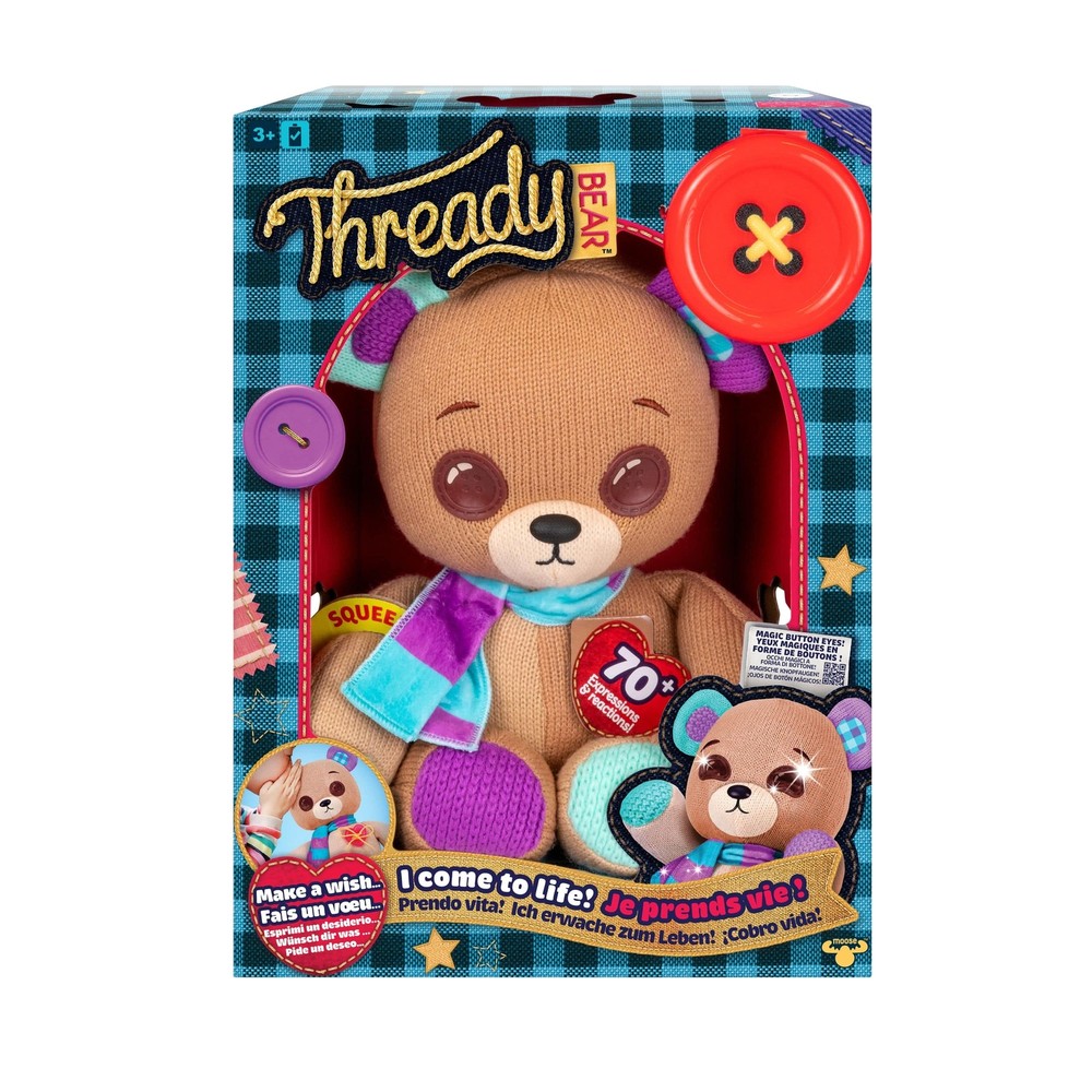 Moose Thready Bear Interactive Plush Teddy Toy for Kids Ages 3 and Up