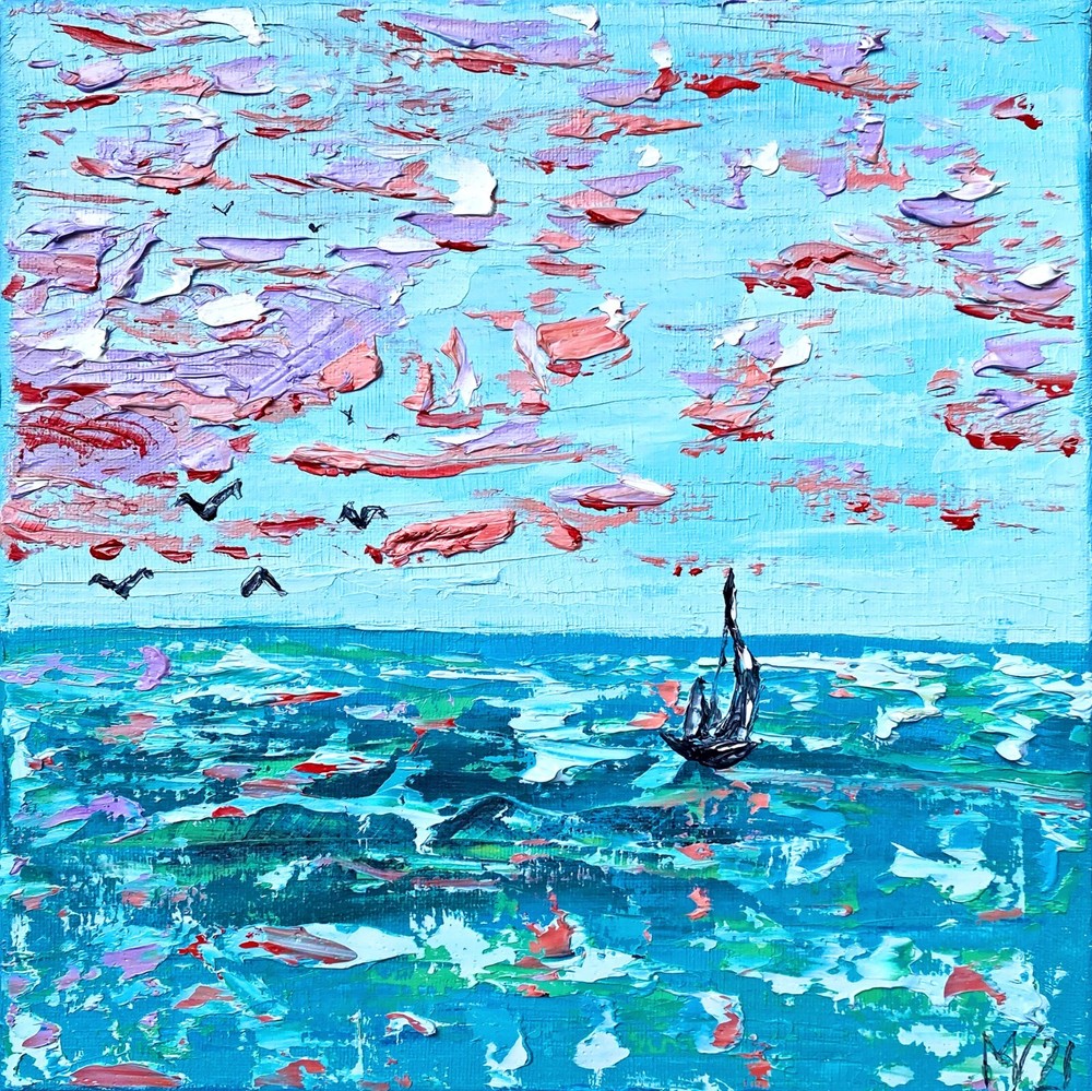 Ocean Wall Art Original Painting California Art Santa Monica Seascape Beach Arts