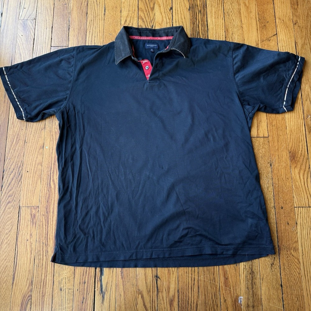 Burberry Golf Plie Polo Men XL Navy Blue with Black Plaid Coll Listing