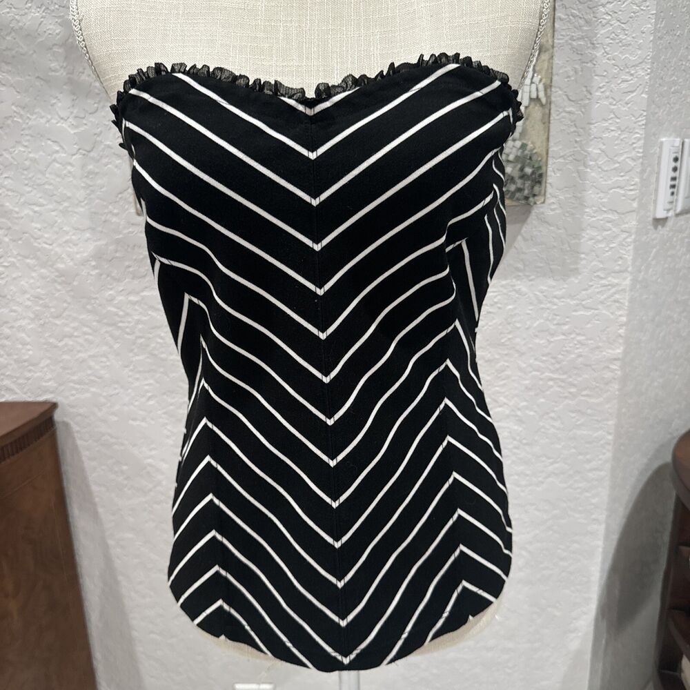 White House Black Market Black With Herringbone White Stripes Strapless M