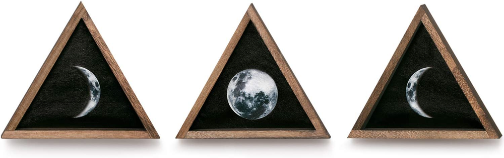 Rustic Wall Moon Phases Decor Wood Moon Signs Framed Wooden Modern Art Trio Wall