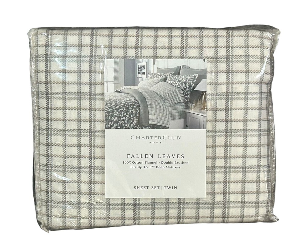 Charter Club Home Fallen Leaves 100% Cotton Flannel Twin Sheet Set - NEW