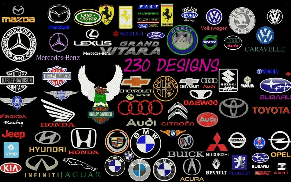 MACHINE EMBROIDERY DESIGNS - 220+ CAR COMPANIES BRAND LOGOS EMBROIDERY DESIGNS