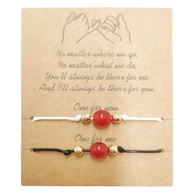 2Pcs Braided Carnelian Bead Bracelet Set for Couples Women