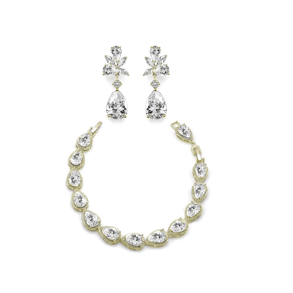 UDYLGOON Cubic Zirconia Teardrop Earrings Bracelet Jewelry Set for Women Brid...