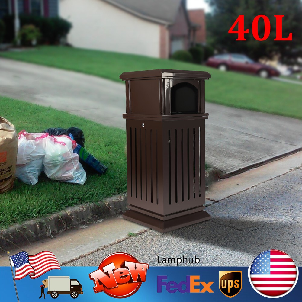 Retro 40l Garbage Can Open-top Trash Can Bin Patio Park Courtyard with Flip Lid