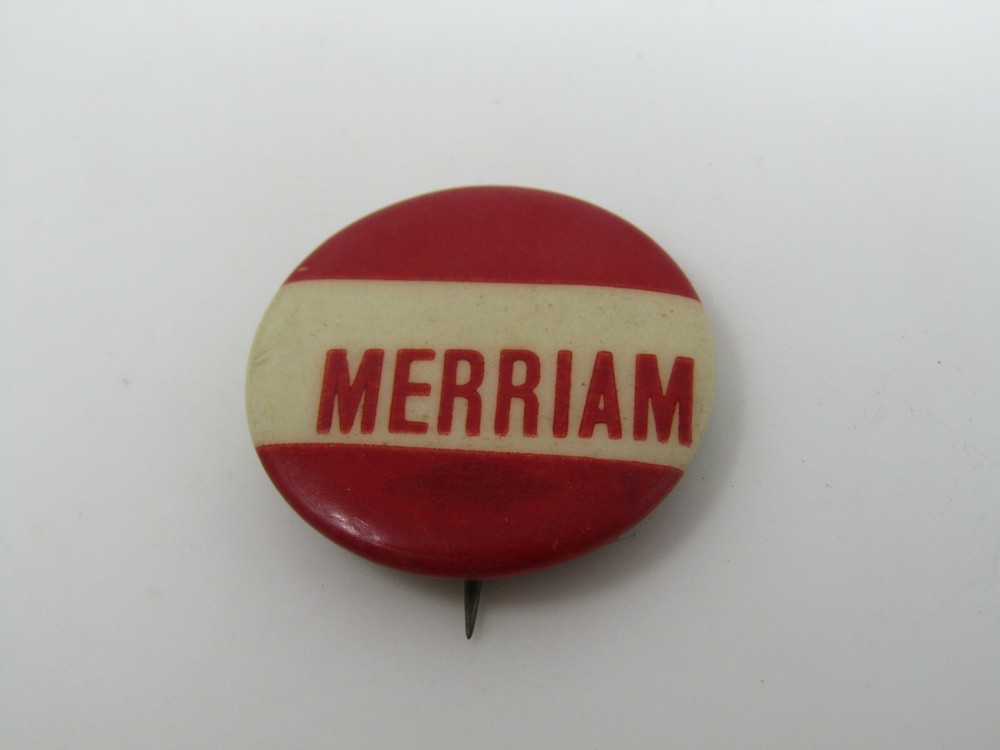 Vintage Red & White Merriam Pin Button Badge  