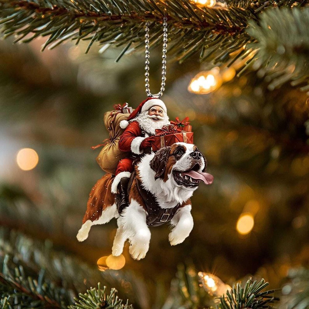 2d Flat Funny Saint Bernard Ornament Santa And Dog Ornament St Bernard Dog Car
