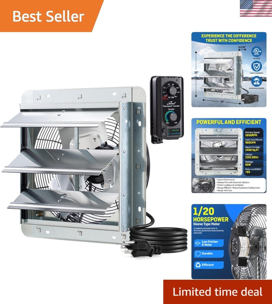 12 Inch Aluminum Wall Mount Exhaust Fan with Thermostat and Adjustable Speeds