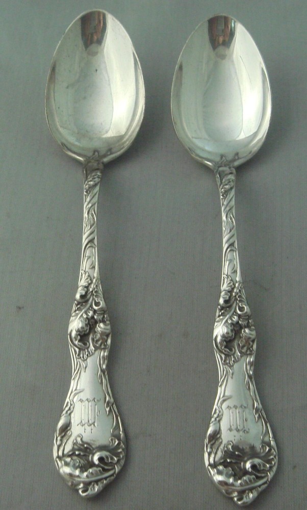 Set of Two Reed and Barton Les Cinq Fleurs Coffee Spoons Mono'd