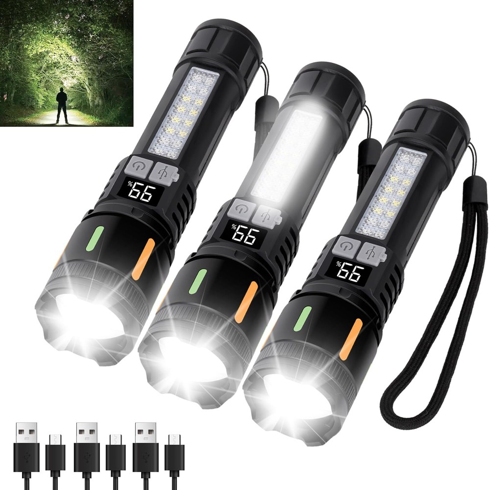 Flashlights High Lumens Rechargeable 3 PCS, 990,000 Lumens Led Flashlight Bat...