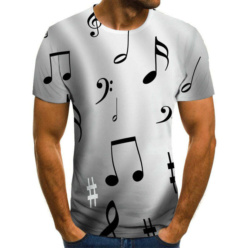 Flame Music Note 3D Digital Printing Men's T-shirt v