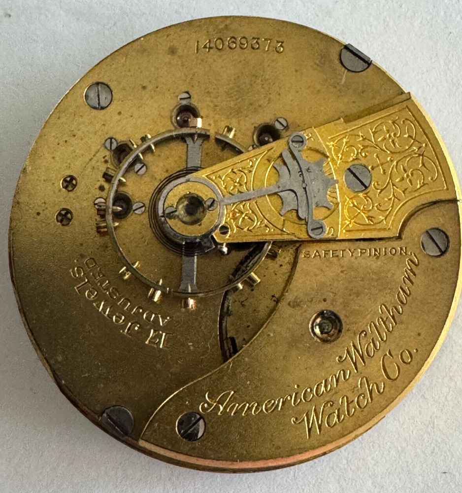 VINTAGE 18 SIZE WALTHAM POCKET WATCH MOVEMENT GR.85 RUNS FACE DOWN NOT UP