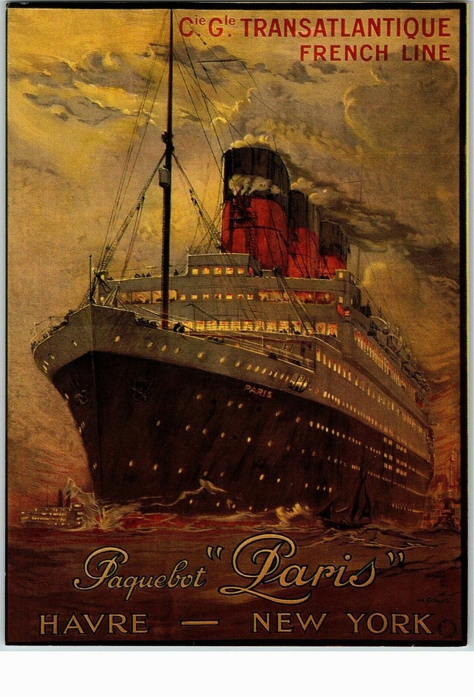 1939 Retro Print Postcard of Paquebot Paris French Transatlantic Cruise Ship CO3