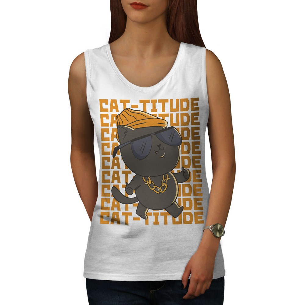 Wellcoda Cat-Titude Cool Sassy Cat Lover Attitude Womens Tank Top