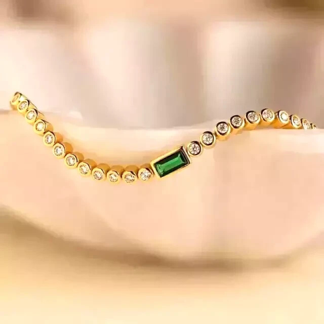 7CT Emerald Cut Lab-Grown Green Tennis Bracelet in 14K Gold Plated