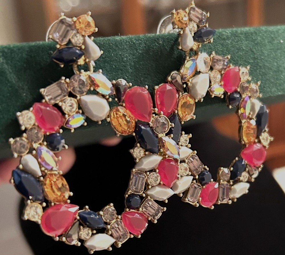 J. Crew Colorful Rhinestone & Lucite Doorknocker Wreath Dangle Earrings 2.5