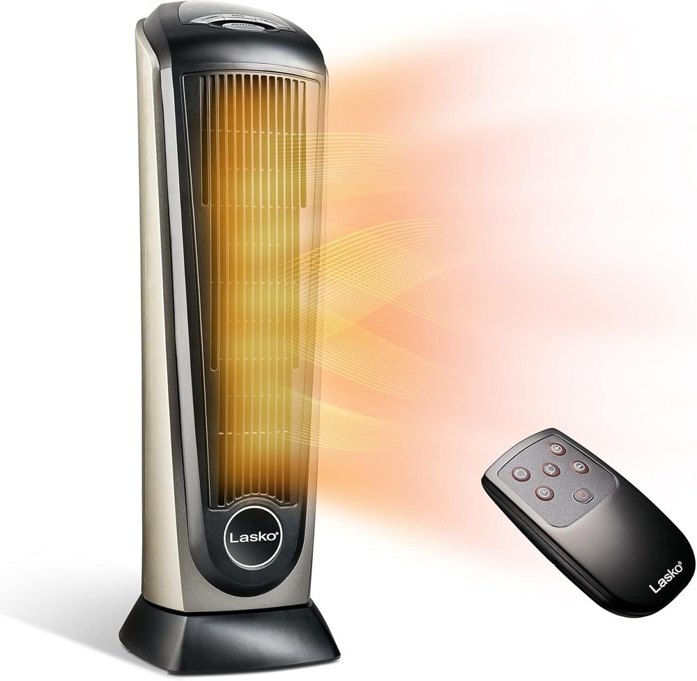1500W Oscillating Ceramic Tower Heater with Remote Control & Timer - 22.5 Inch