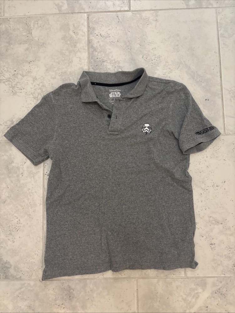 Disney Parks Mens Small Star Wars Storm Trooper Embroidered Gray Polo Shirt