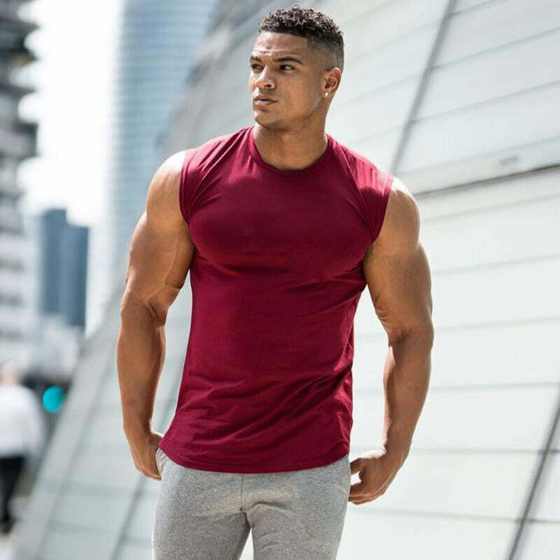 Men's sweat-absorbent breathable sleeveless fitness vest Men casual T-shirt