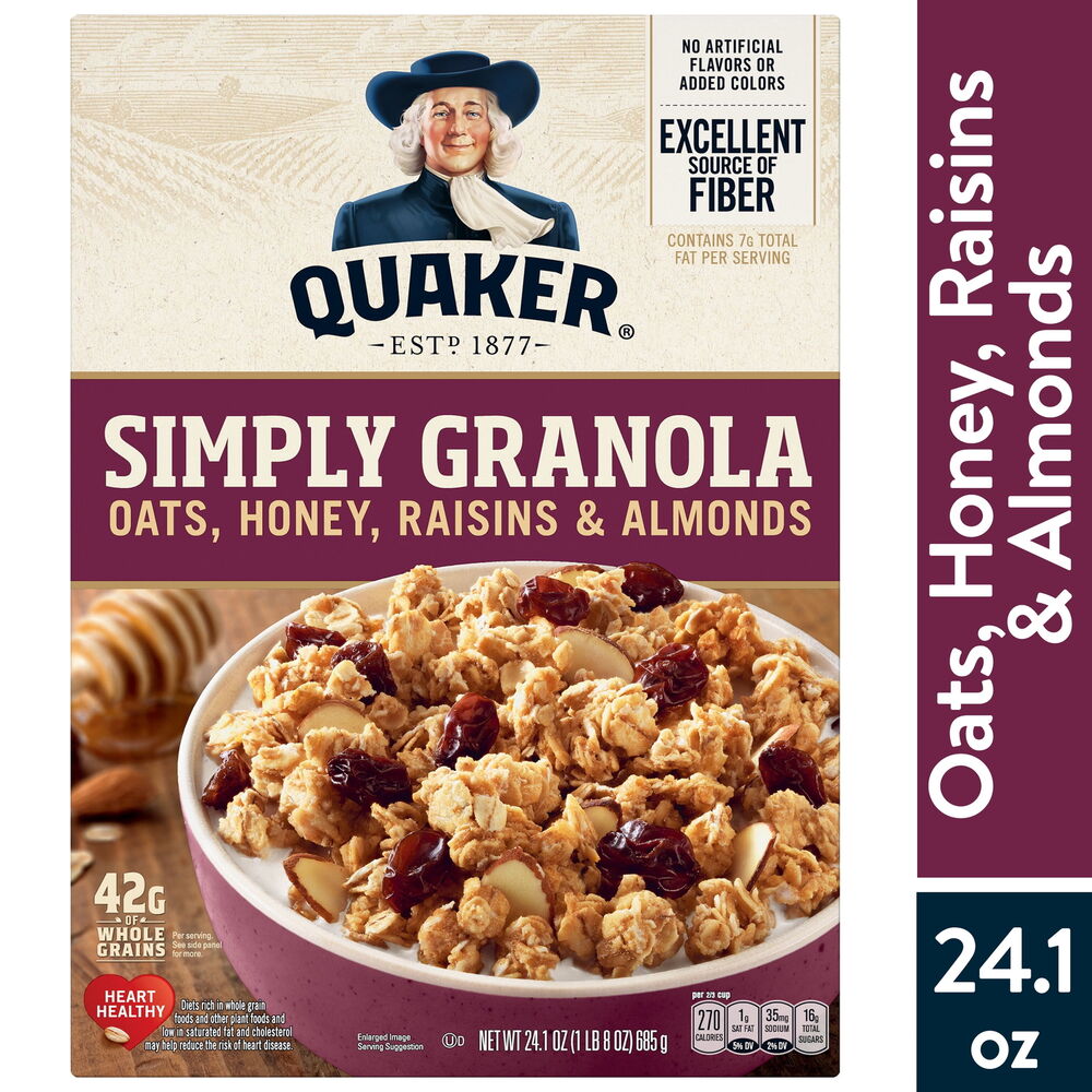 Quaker Simply Granola Breakfast Cereal, Oats Honey Raisins & Almonds,24.1 oz Box