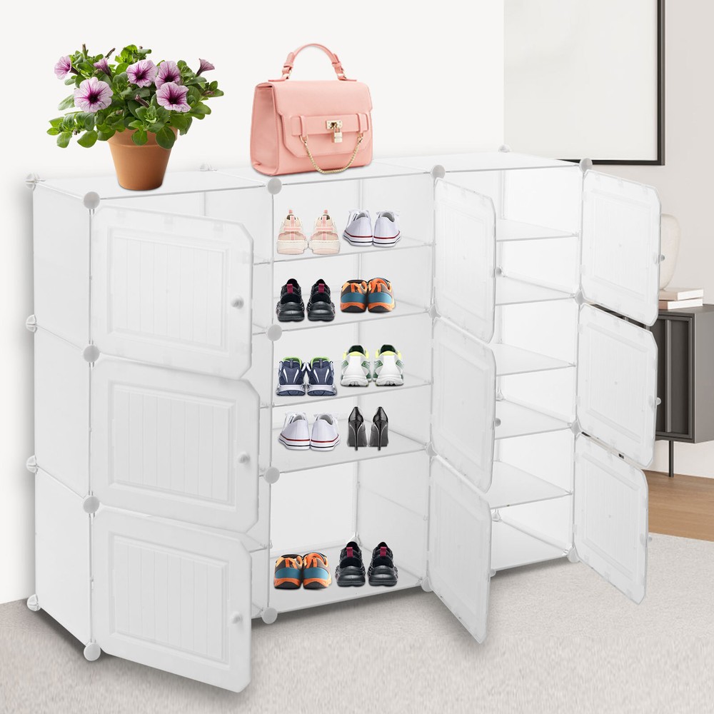 6-Tier White Shoe Rack Cabinet with Door - Space-Saving Closet Storage