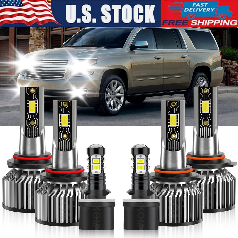 6x LED Headlight High/Low Beam+Fog Light Bulbs For Chevy Suburban 2500 2000-2006