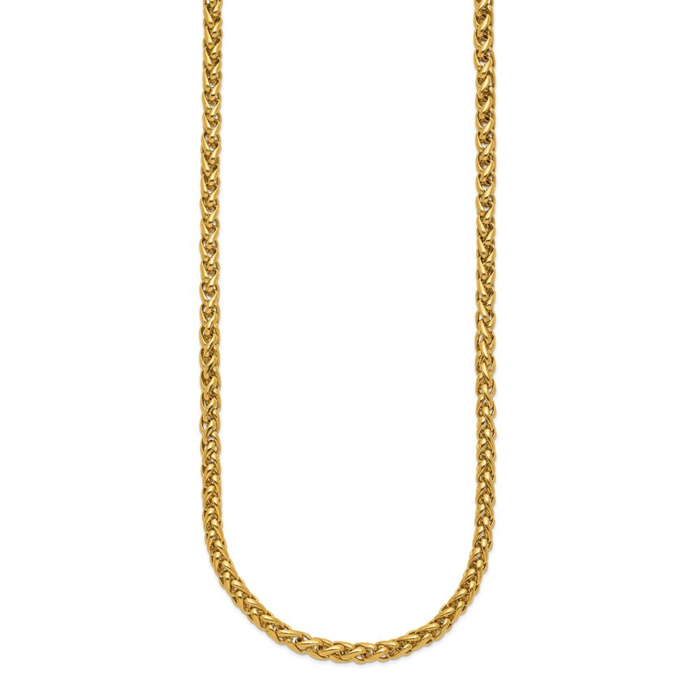 Stainless Steel Polished Yellow IP-plated Spiga 4mm Chain Necklace 24