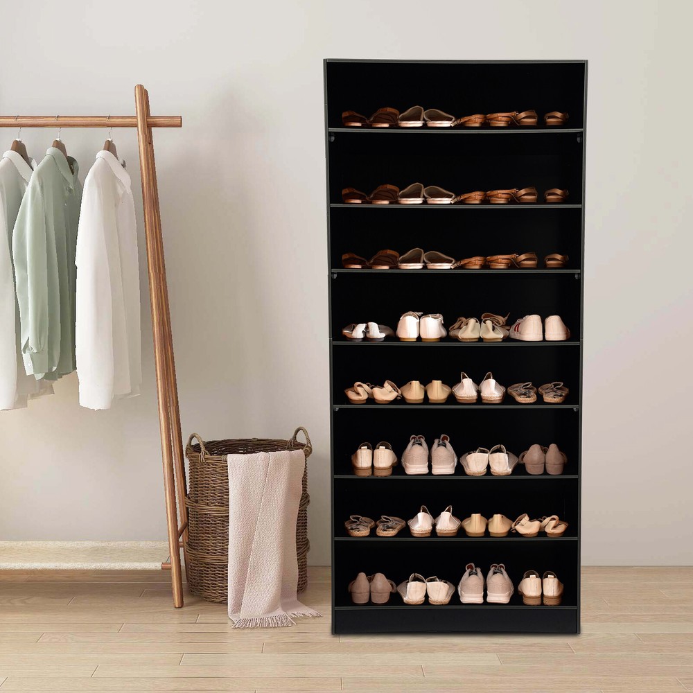 Shoe Rack 8 Layers Shoes Standing Cabinet Storage Organizer Dustproof , Black