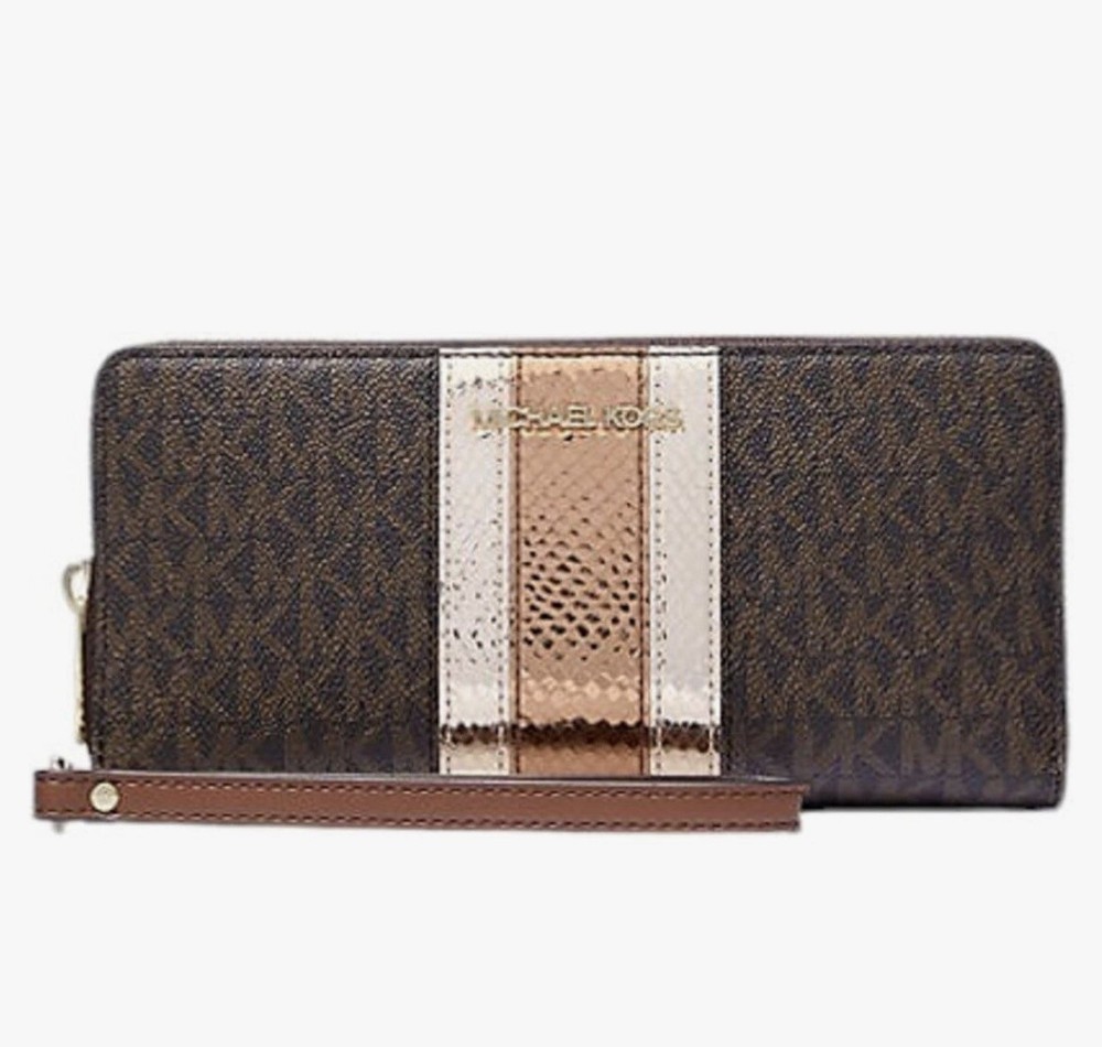 Michael Kors Jet Set Travel LG Continental Wallet MK Center Stripe MK Brown