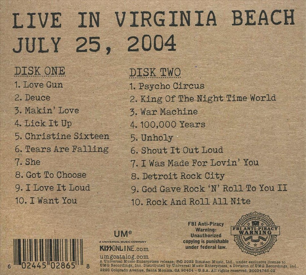 KISS OFF THE SOUNDBOARD: LIVE IN VIRGINIA BEACH, VA, JULY 25, 2004 NEW CD