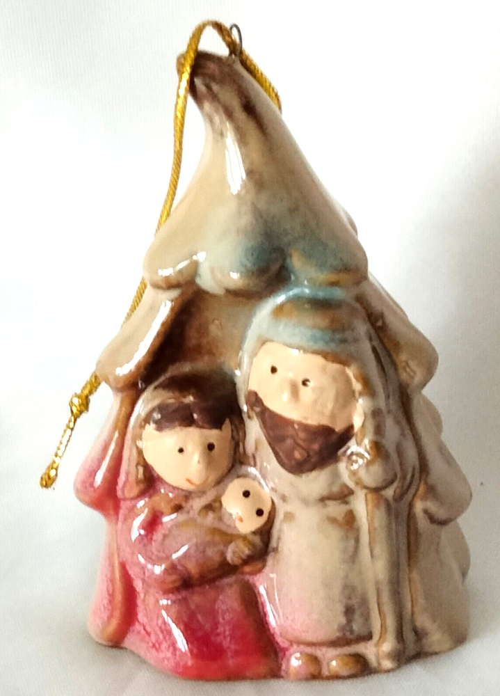Nativity Christmas Bell Ornament Featuring Baby Jesus Mary and Joseph
