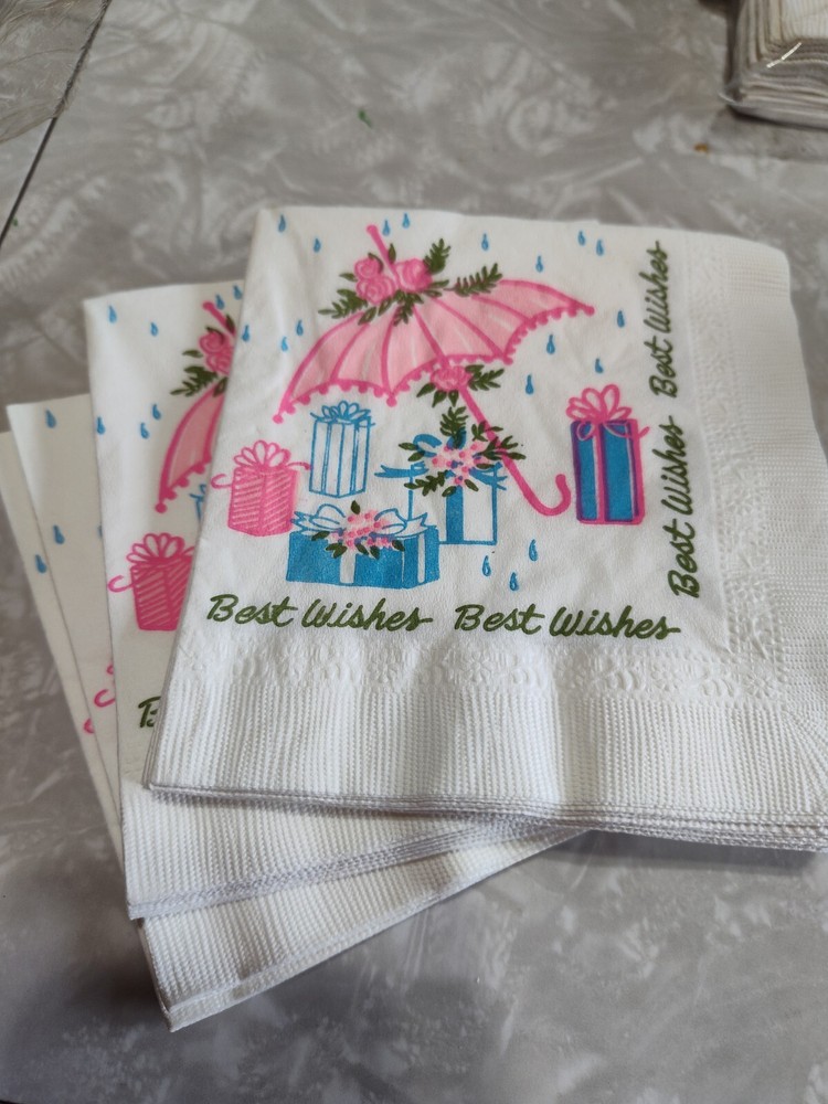 Vintage Best Wishes Facial Tissues Napkins 12 Pack for Baby Shower or Umbrella Rain Theme  