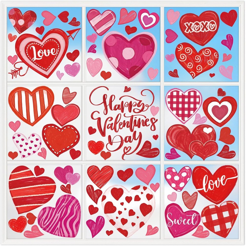 XZENTIRA 8 Sheets Valentines Day Window Clings Multicolor