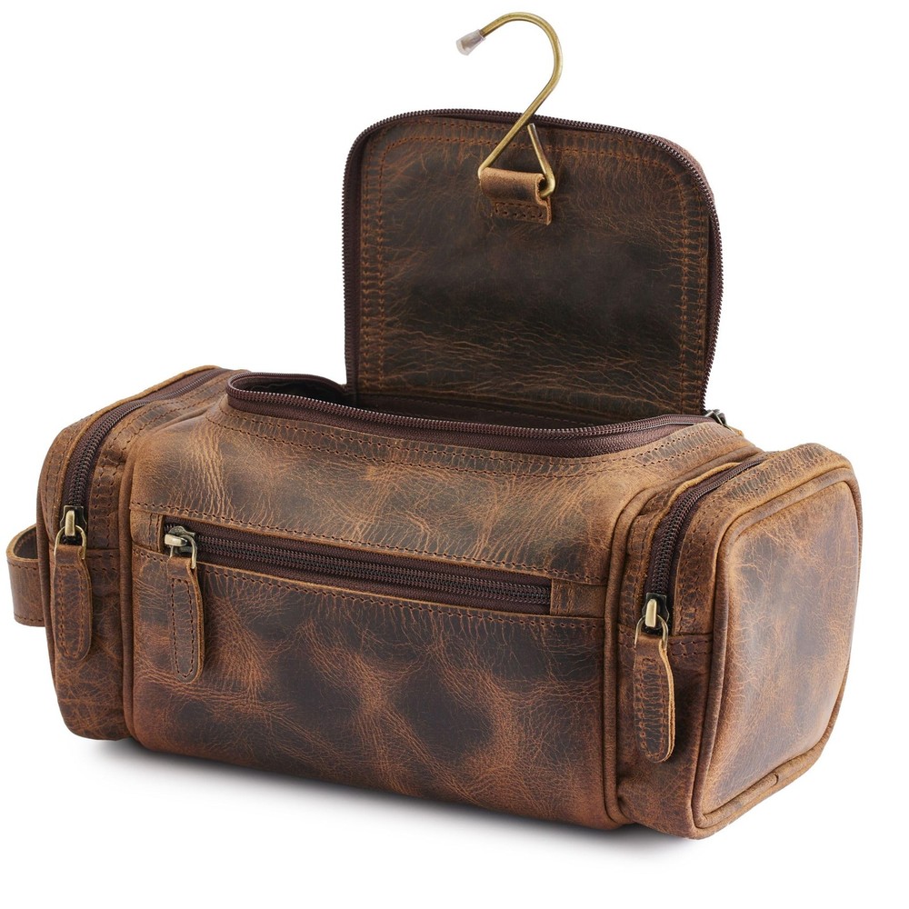 NomadCraftsCo Medium Hanging Leather Toiletry Bag for Travel - Premium Unisex Design