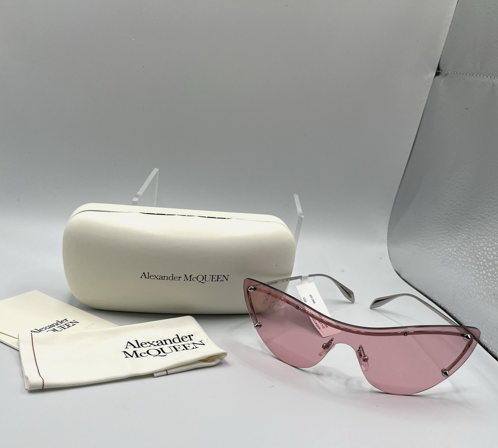Alexander McQueen AM0413S Pink Studded Shield Cat Eye Sunglasses with Case