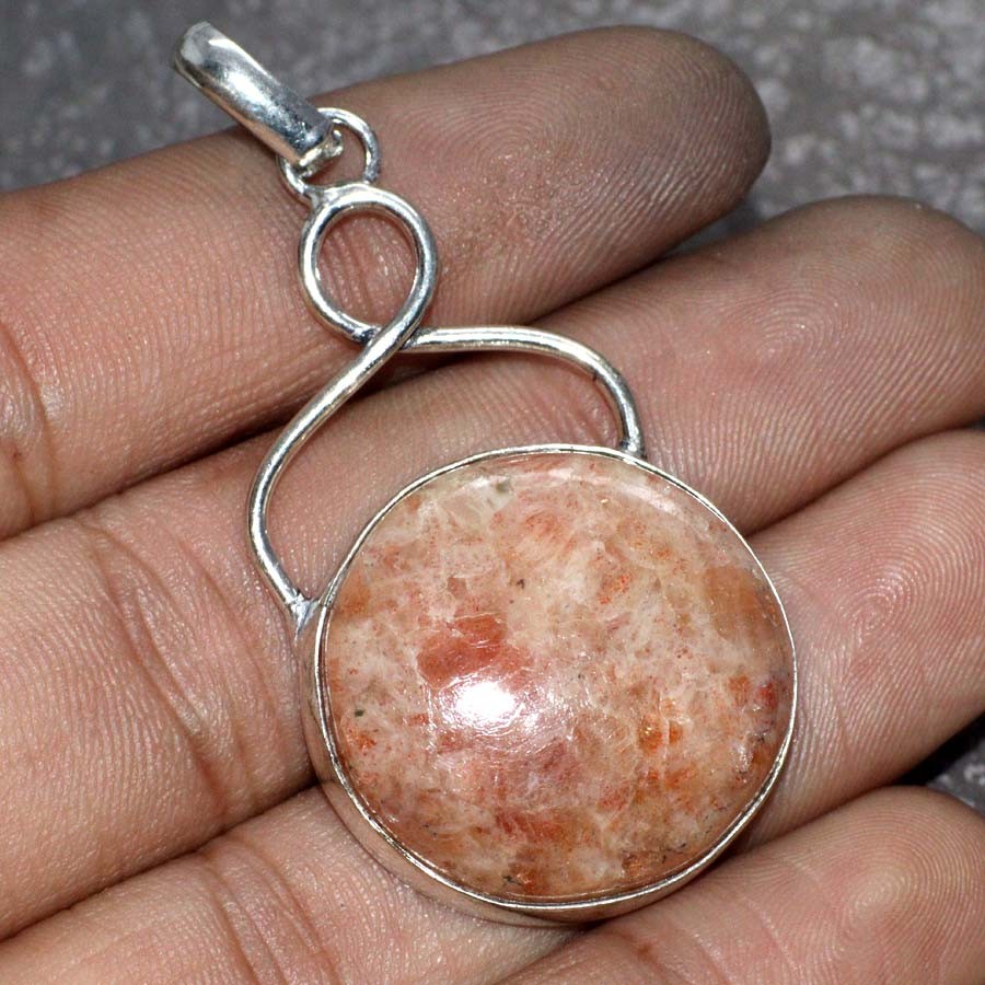 Handmade 925 Silver Plated Sunstone Pendant Jewelry 2.3 Inch JW