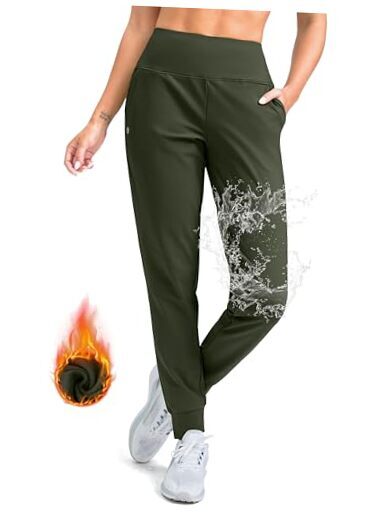 Women's Fleece Lined Joggers High Waisted Water Resistant XX-Large Olive