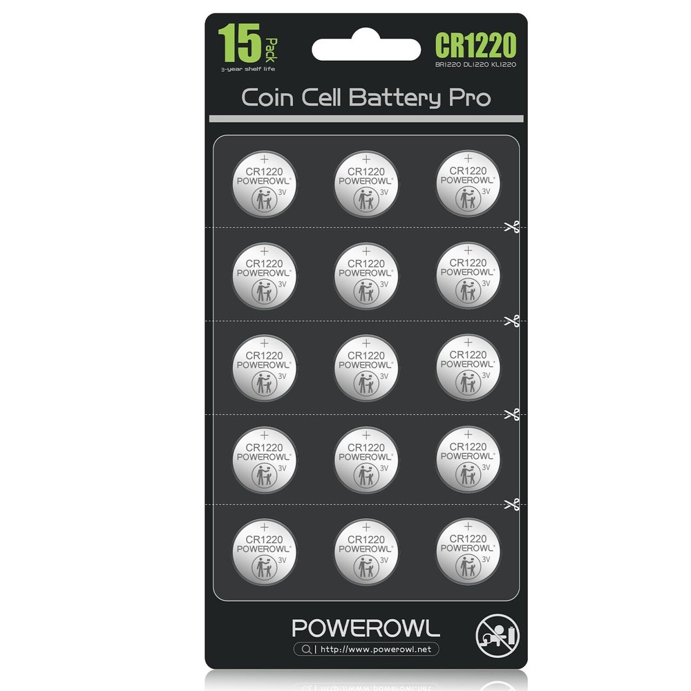 High Capacity CR1220 Battery 15-Pack 3v Lithium Batteries 10 Years Leak-Free