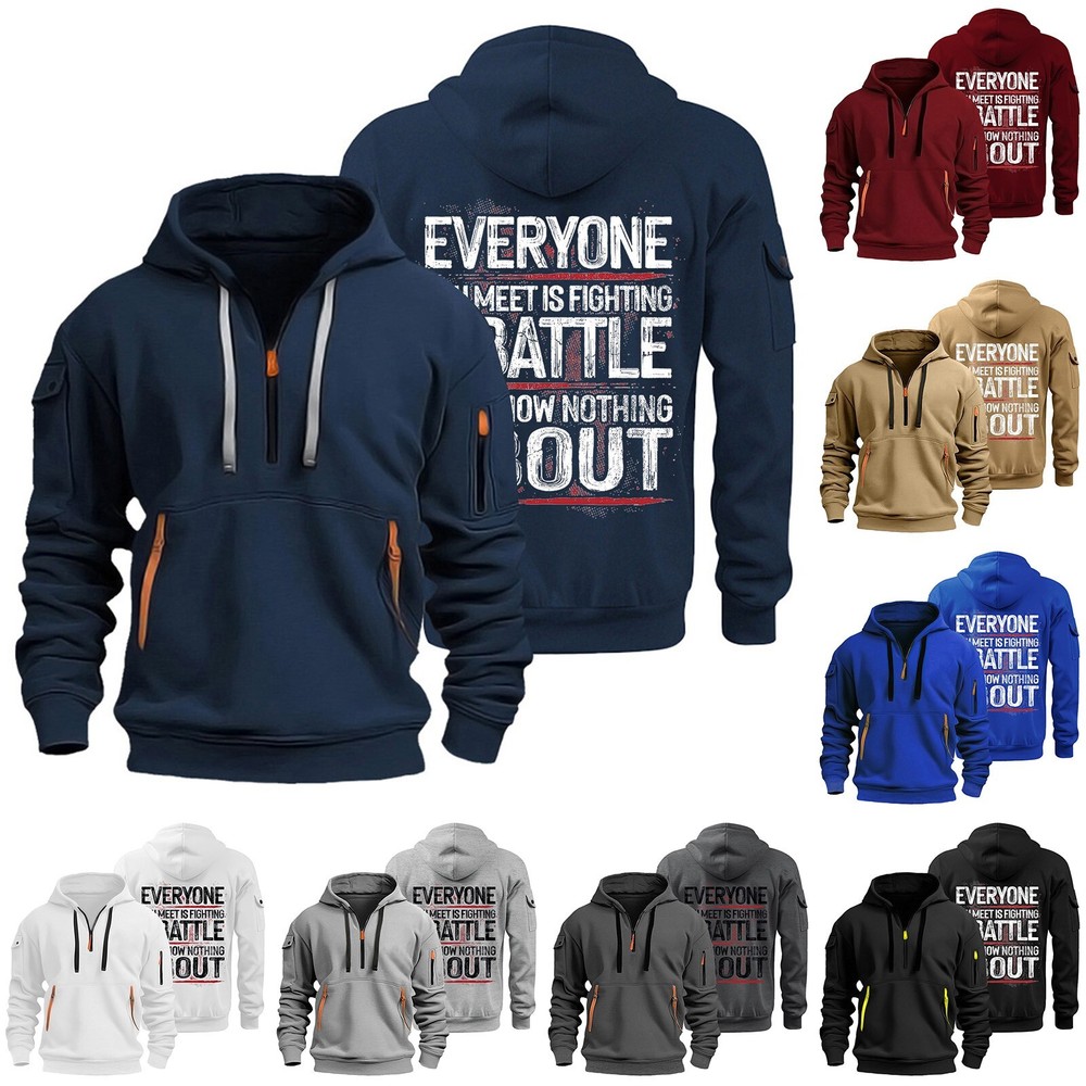 Hoodies for Men 1/4 Zip Pullover Tactical Printed Sweatshirt With Arm Pockets