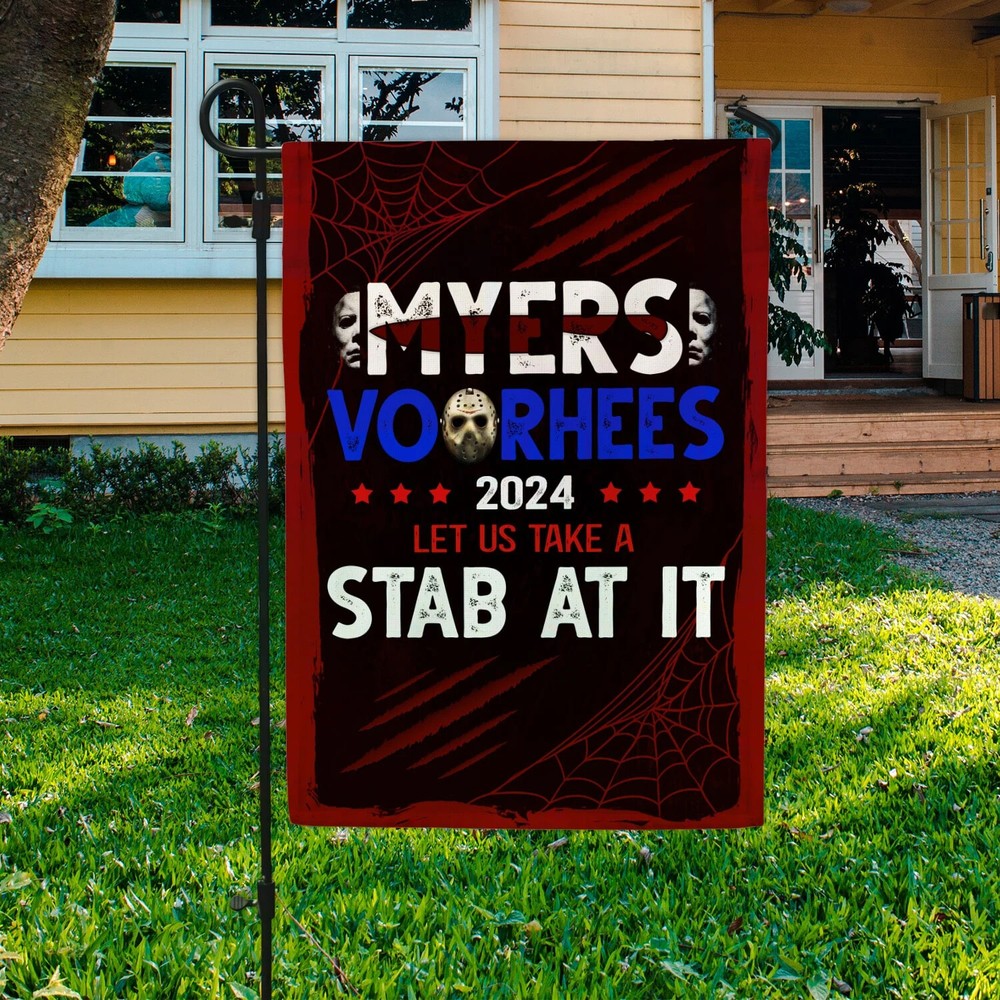 Vote Michael Halloween Myers Vooheers 2024 Election Garden Flag