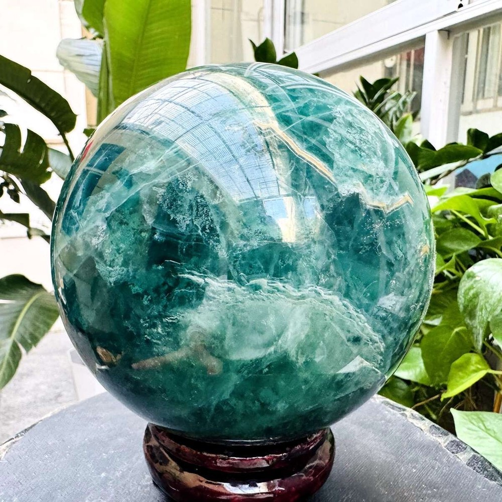 8.71LB Natural Green Fluorite Ball Quartz Crystal Healing Sphere Reiki