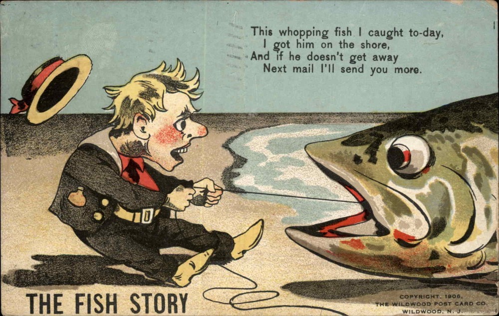 Giant Fish Comic Partial Installment HEAD Wildwood Co. c1906 Vintage Postcard-image