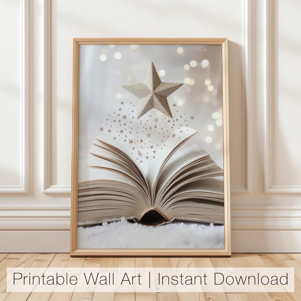 Magical Book And Star Wall Art Book Lover Printable Fantasy Christmas Decor